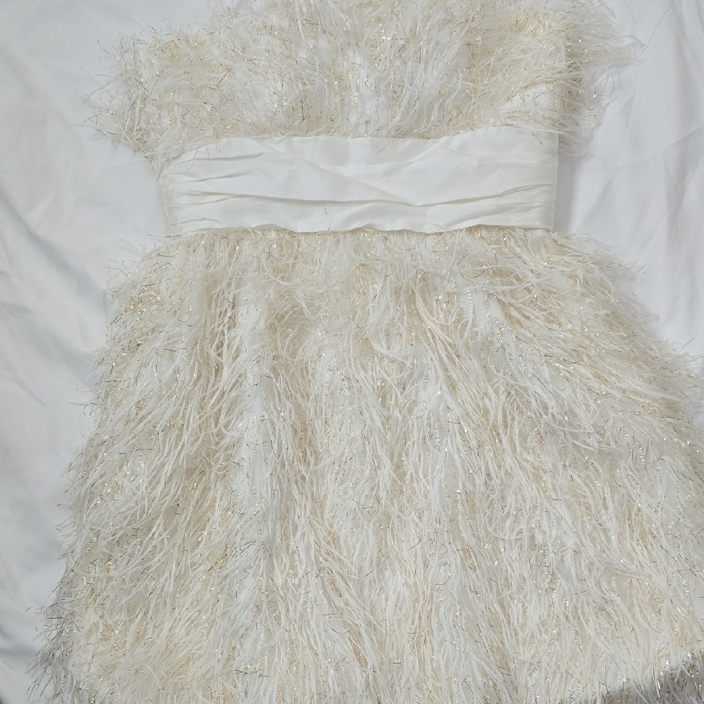Jaygodfrey Elegant Rami Faux Feather Trimmed Strapless  Mini Dress Size 4. - Picture 4 of 14